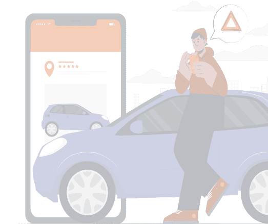 Imagem de um carro e um app mobile
